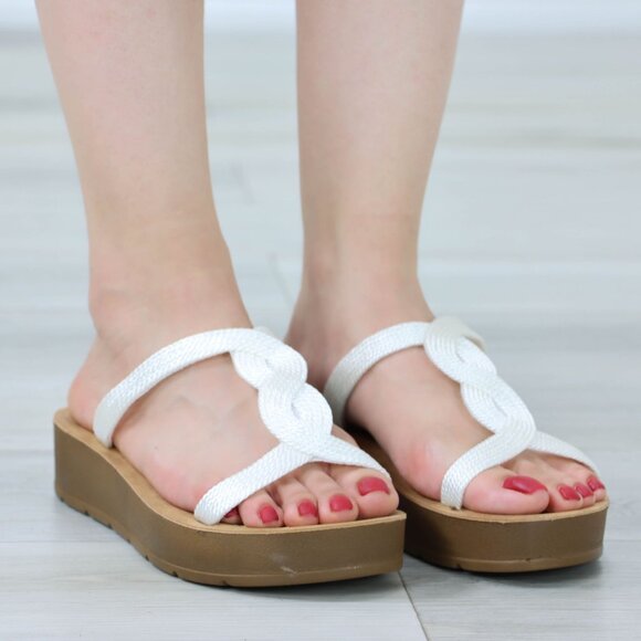 White T-Strap Gladiator Comfort Sandal Slip On Sliders - Picture 8 of 10
